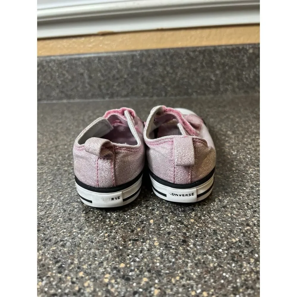 Converse All Star Pink Glitter Canvas Sneaker Toddler Girls Sz 9 Low Top Snap On